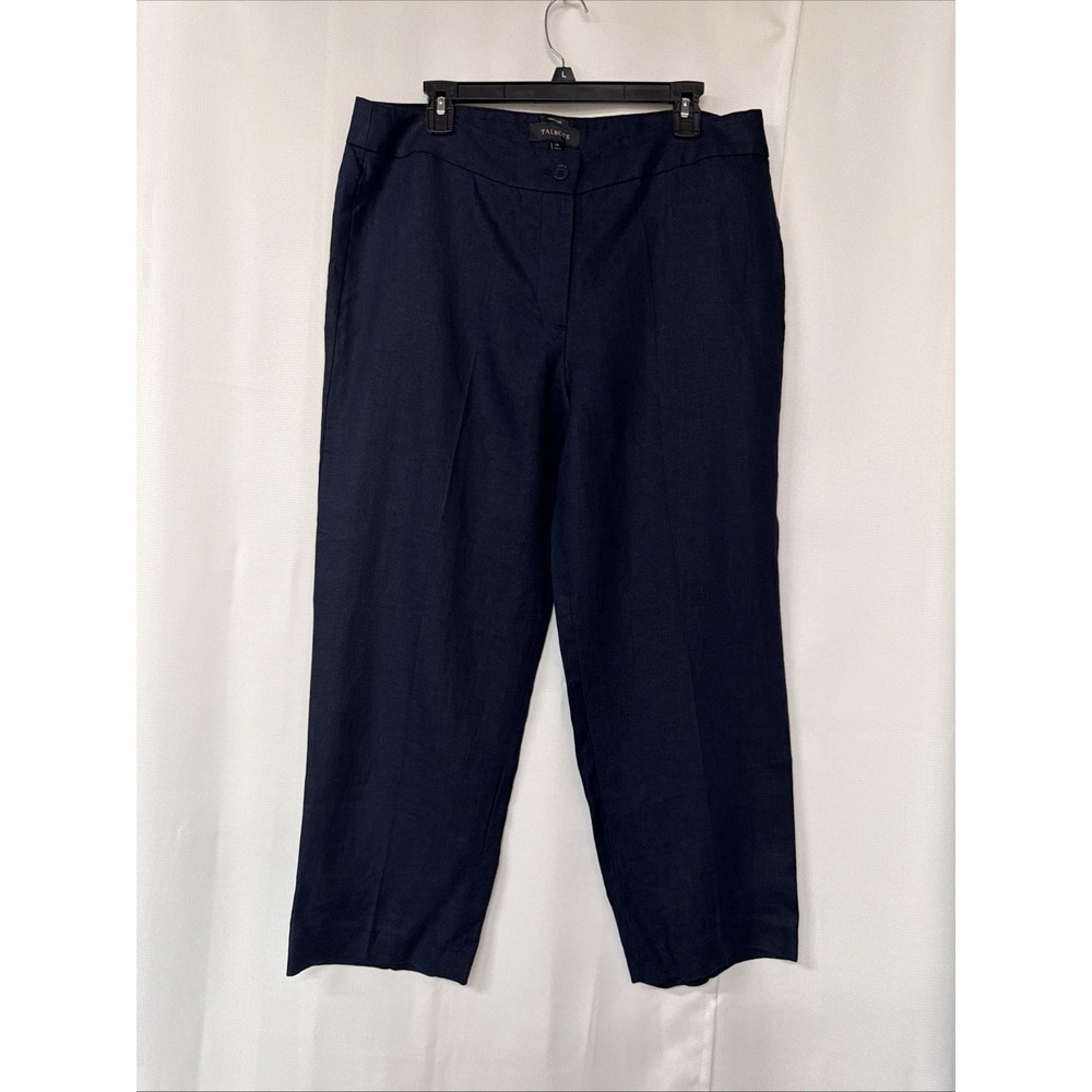 NWOT Talbots Heritage Linen Dress Pants Women's Sz 14 Navy Blue Ankle Trouser